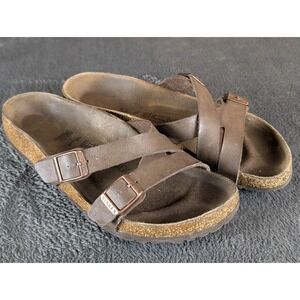 Birkenstock Salina Sandals Brown Birko-Flor Cross Strap Cork Slide Women's 38